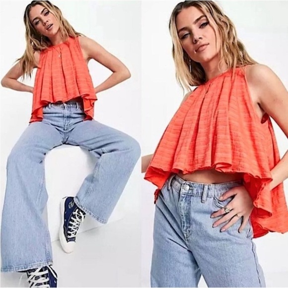 Free People Turn It Up Flowy Boho Tank Orange Size Small - Picture 1 of 8
